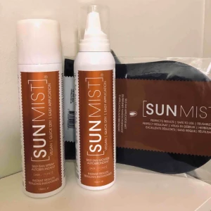  - Säljer ett kit med 3 Veganska produkter från Sun Mist som ger otroligt fint resultat! Givetvis är dessa helt oöppnade och nya.     *Sun Mist Self Tan Applicator Mitt *Sun Mist Selftanning Mousse Dark  *Sun Mist  Selftanning Spray Dark     