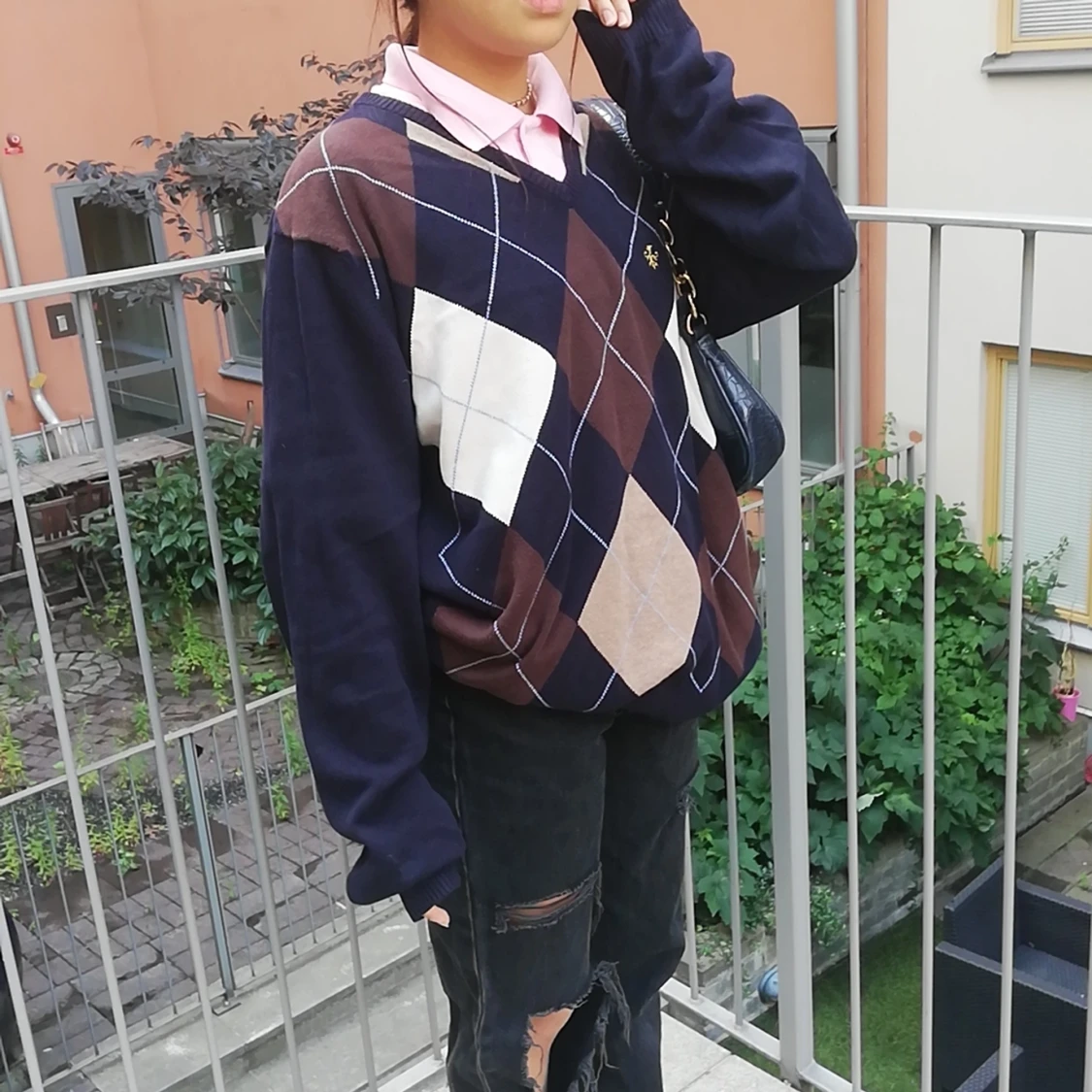 Trendig rutig långärmad tröja  - 91