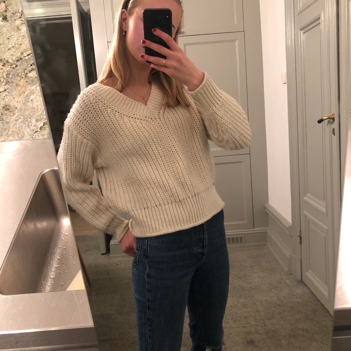 Vit stickad tröja - 90