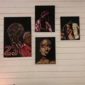 Tavlor - Säljer alla tavlor på bilden, Jordan är 80x50 och 2pac Travis och polo g är 30x40. Buda ⭐️ finns fler bilder på instagram @ellenjoonsson, tar även emot beställningar 🥰