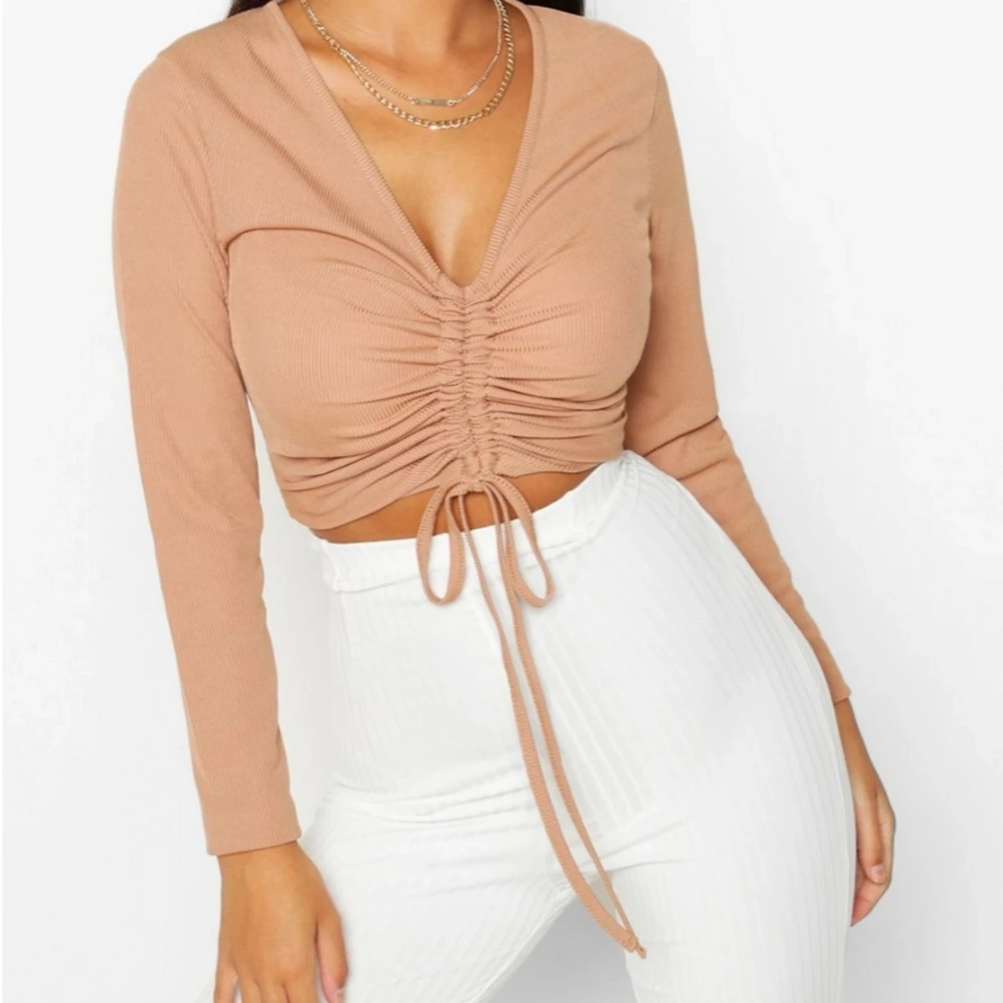 Ribbad tröja med knytning  - 90