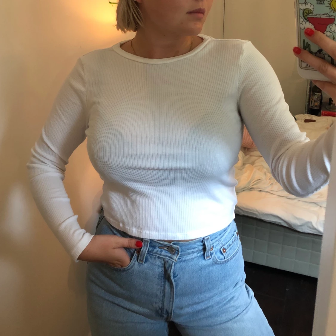 Vit fin långärmad  - 90