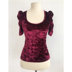  - Sammetstopp med puffärm.

Märke: Saknas.
Storlek: 32/34
Skick: Mycket gott. Sparsamt använd.

Pris: 75 kronor

Frakt: Betalas av köparen.