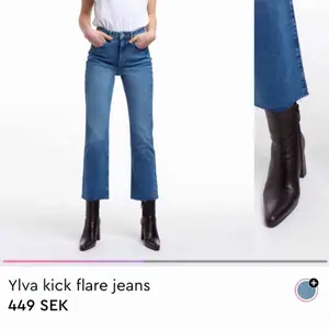 Jeans från Gina tricote, använda 1 gång. Sitter så snyggt på och går att klippa av kortare om man vill. 