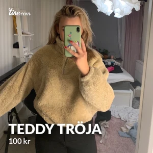 Teddy tröja - Säljer en jättemysig och fin teddy liknande tröja från hm. Superskön och fin men för stor:(  Finns en dragkedja som går att öppna kragen Resårband i midjan, stl S