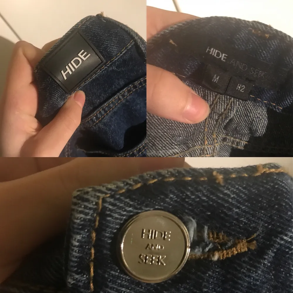 älskar dessa jeans men dom är inte riktigt min stil längre :( är en koreansk M men sitter mer som en 26-27 / S. jag är 165 cm lång och om du är kortare än mig kommer dom ligga fint över skorna 🦋 köpta i Seoul för ca 450 kr. färgen är mörkblå. <3. Jeans & Byxor.