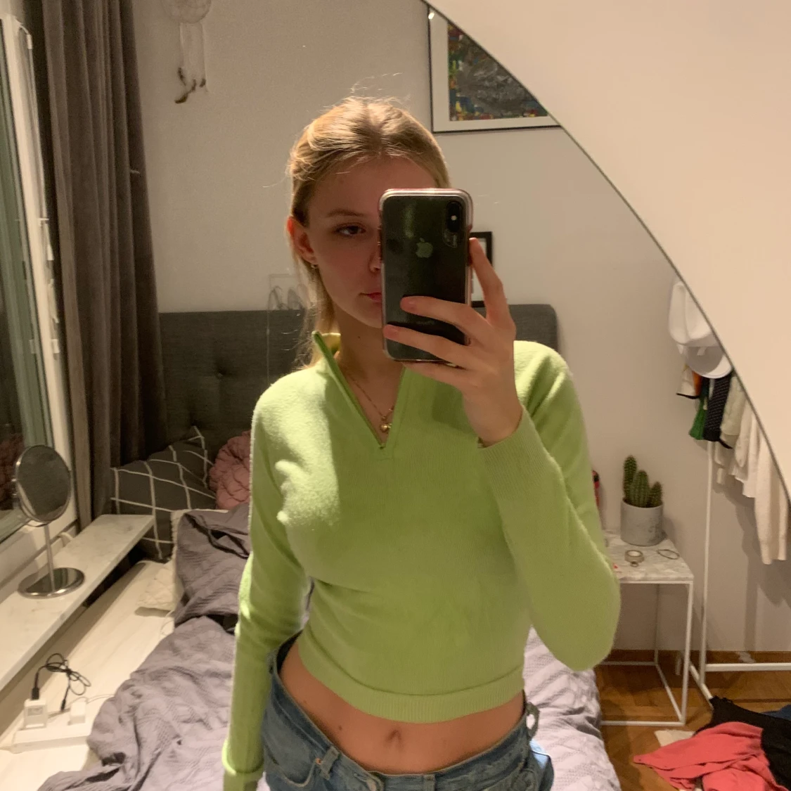 Grön stickad topp  - 90