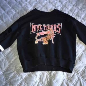  - Svart ”trasig” tröja från BikBok🖤 Ganska använd men den är i bra skick Den ser smutsig ut bak på ryggen men det tvättar man bort❣️ Skriv för mer info🥰