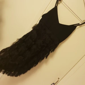  - Svart fjäderklänninh från nelly.  Använd 1 gång till en gatsbyfest 