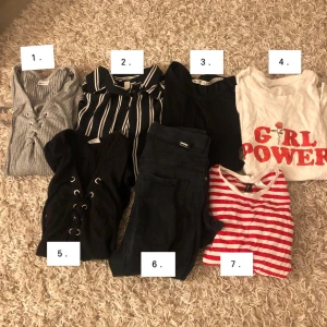Blandade plagg - 7 olika plagg med olika märken och priser. Skriv till mig om du vill att jag skickar bild på något av plaggen. Skriv då 1-7 vilken du vill se mer av så diskuterar vi pris osv på DM🤩  Köparen står för eventuell fraktkostnad 🥰