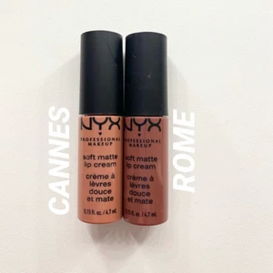 OANVÄNT Nyx - soft matte lip cream  - Helt oanvänt!! Fick i NYX julkalender, men använder aldrig läppglans så tänkte att någon kan få bättre användning av det än mig! Finns i färgerna ”Cannes” och ”Rome”. Nypris i butik 99kr, säljer för 50 inkl 11kr frakt. Något mindre förpackning än de i butik.