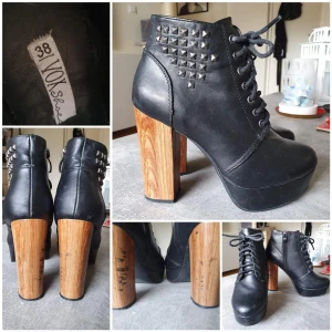 Höga klackar - Använt skick. Träfärgade klackar, svart fläck på ena. 