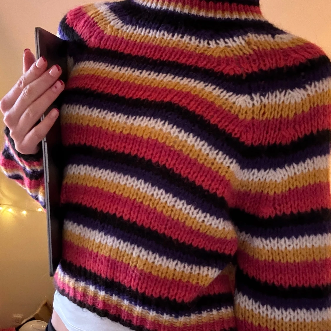 Färgglad randig stickad tröja / sweter - 90