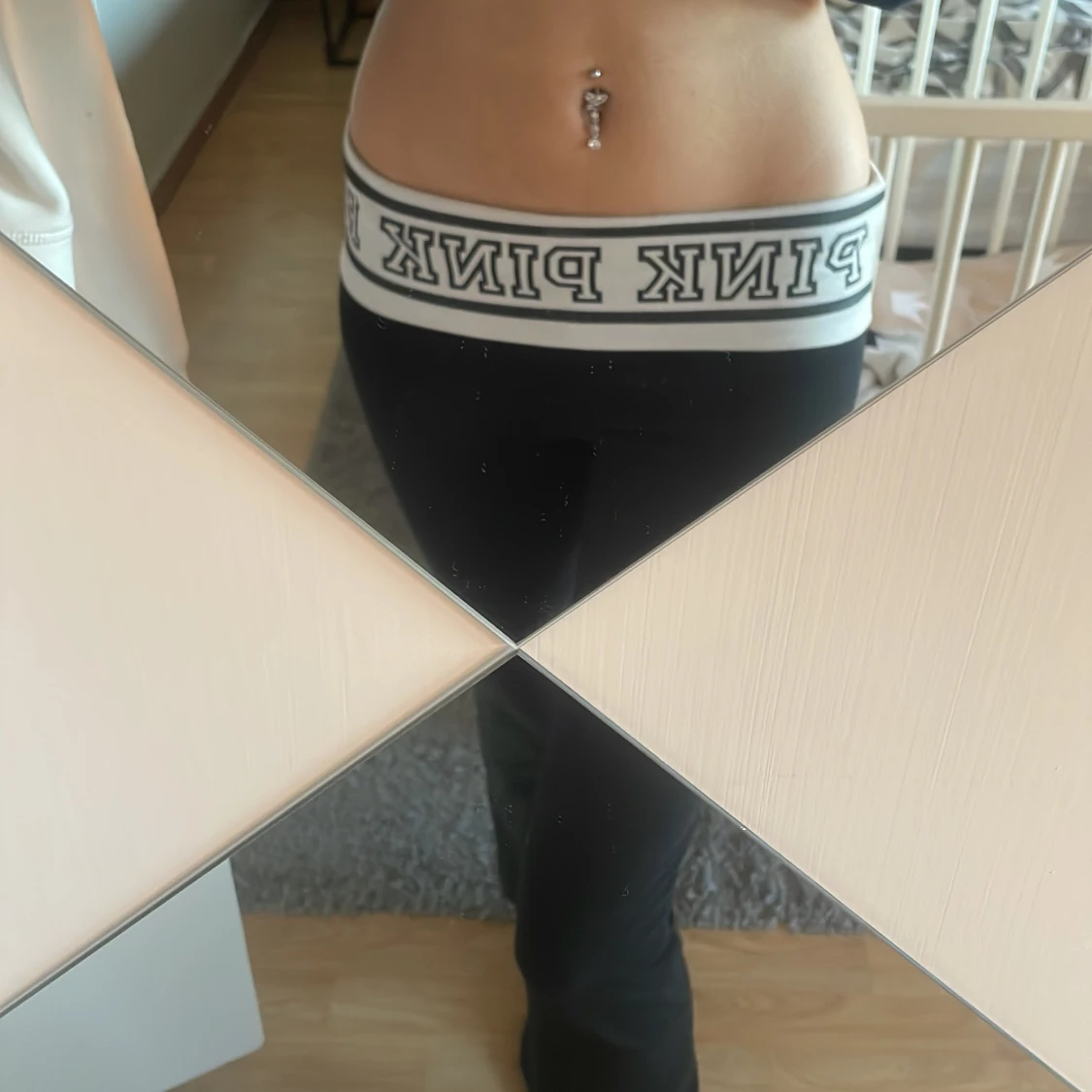 PINK flared foldover yoga byxor