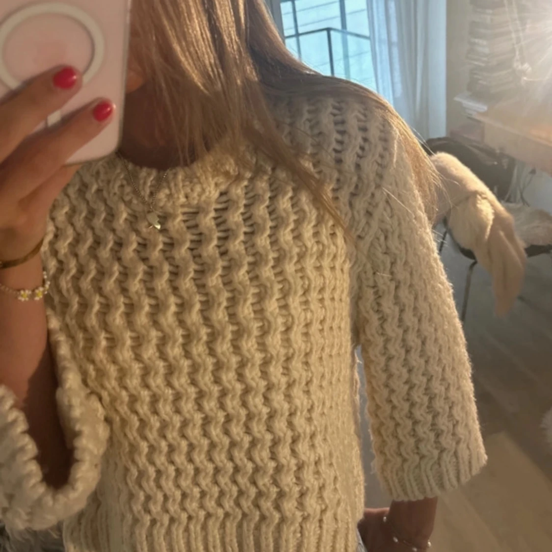 Trekvartsärmad stickad tröja  - 91