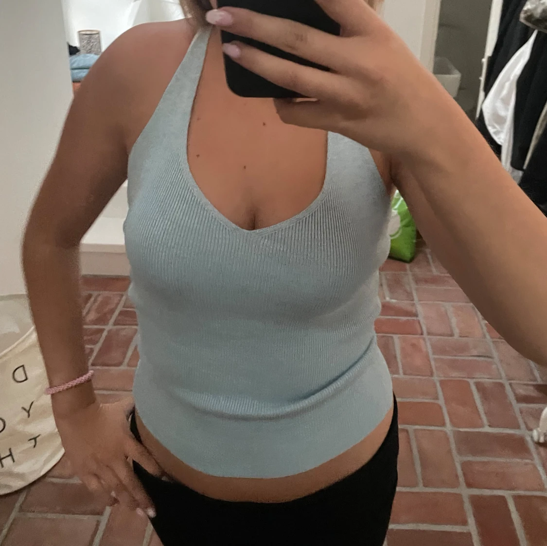 Ljusblå ribbad topp