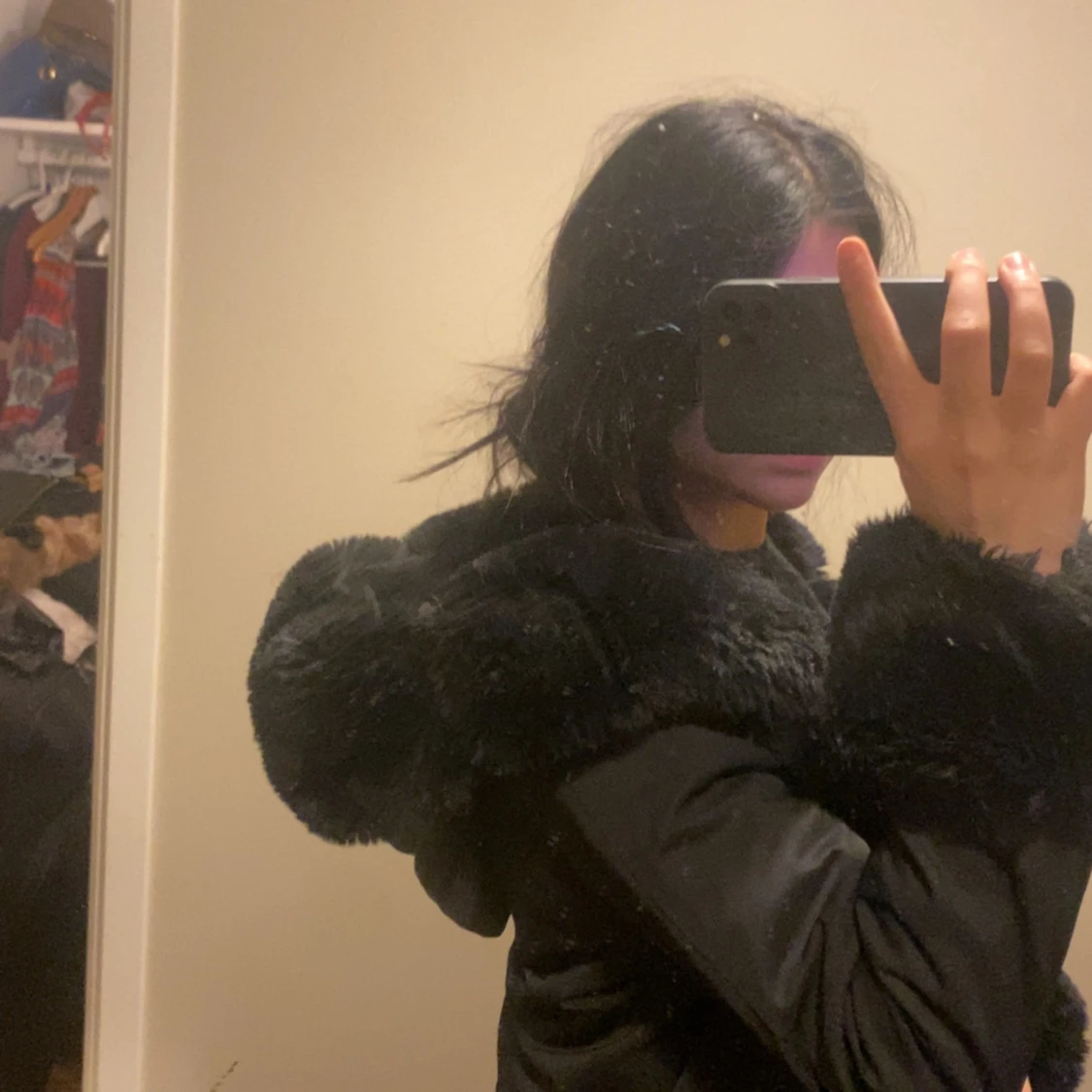 Svart pälsjacka - 90