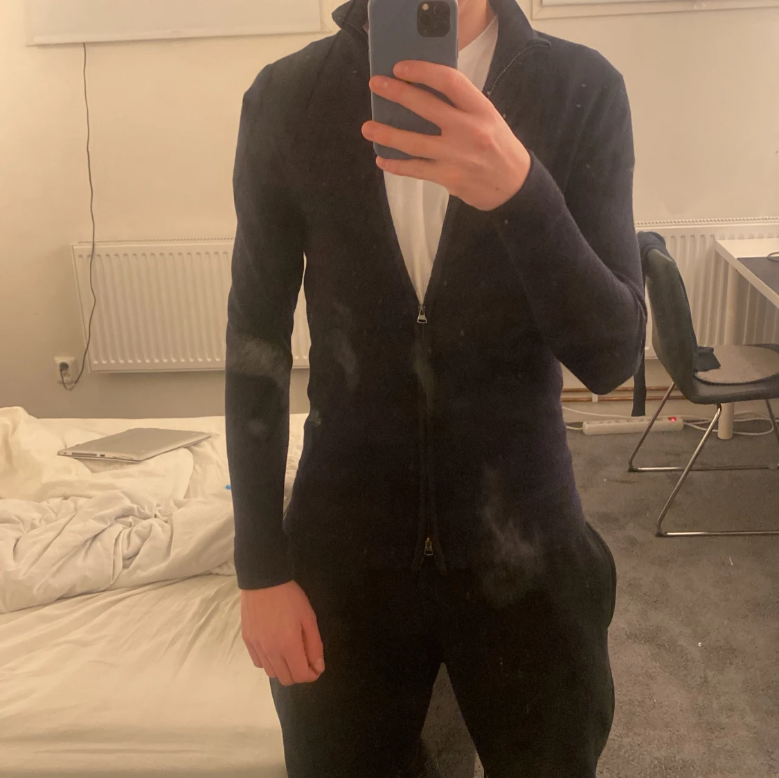 Blå, full zip tröja 