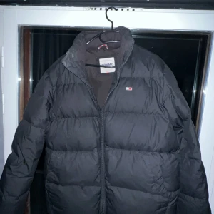 Svart vinterjacka från Tommy Hilfiger  - Säljer en svart vinterjacka i dun från Tommy Hilfiger med dragkedja och broderad logotyp på bröstet. Jackan är perfekt för kalla dagar och har en klassisk design som passar till det mesta. Jackan är näst intill oanvänd och i nyskick
