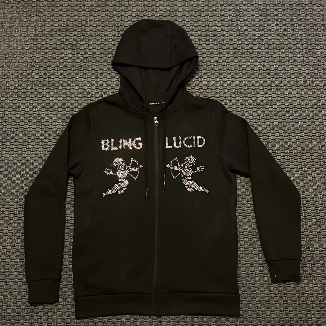 Svart Rhinestone Zip Hoodie