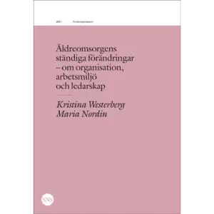 Äldreomsorgen har under de senaste trettio åren genomgått stora förändringar. Ädelreformen, 1990-talskrisen och introduktionen av marknadsorienterad styrning i offentlig sektor är tre tätt sammanflätade faktorer som haft betydelse för äldreomsorgens förutsättningar. Hur har förändringarna påverkat arbetsmiljön för medarbetare och ledare i äldreomsorgen? Vilka lärdomar kan dras från utvecklingen? Författarna ger i rapporten en översikt av arbets- och organisationspsykologisk forskning om äldreomsorgens arbetsmiljö, organisering och ledarskap. De beskriver också hur förutsättningarna i svensk äldreomsorg skiljer sig från andra länder när det gäller ledarskap, organisationsstruktur och arbetsmiljö. Kristina Westerberg är professor emerita i psykologi och Maria Nordin är docent i psykologi, båda vid Institutionen för psykologi, Umeå universitet.    Format Häftad   Omfång 96 sidor   Språk Svenska   Förlag SNS Förlag   Utgivningsdatum 2021-05-21   Medverkande Maria Nordin   ISBN 9789188637635  