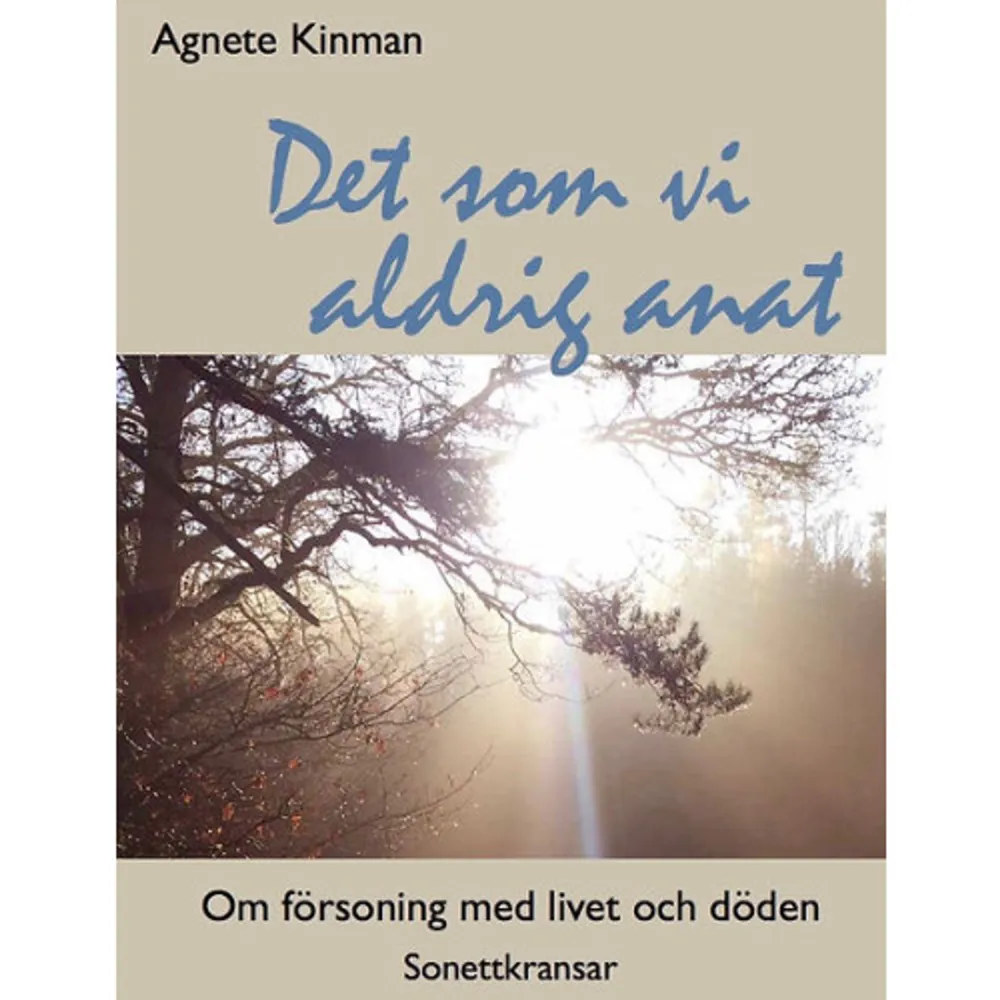 Recension i Katolskt Magasin nr 7/2020 av Birgit Ahlberg-Hyse ”Poesikonst av högsta dignitet framträder i Agnete Kinmans bok Det som vi aldrig anat, med underrubriken Om försoning med livet och döden, där hon klär livets avgörande skeden i sonettens dräkt. Förra året gav Agnete Kinman ut Tankar om Guds närvaro – och vår, anmäld i Km nr 9/2019. Hon belyste människans längtan efter Gud och vittnade om Guds svar i medlidande och omsorg. Hennes utgångspunkt var erfarenheterna från livet som läkare, präst i Svenska kyrkan och själavårdare inom S:t Lukas. Nu ges samma bakgrund en ny gestaltning när hon lämnar prosan för lyriken. Och hon gör det inte lätt för sig genom att använda sonetten, denna strängt behärskade diktform… Agnete Kinman går till och med ännu längre in i disciplinen när hon tar förstaraderna från fjorton sonetter, binder ihop dem till en femtonde och skapar en så kallad sonettkrans. Finns någon innehållslig substans kvar när så höga krav ställs på formen? Ja – och det är förunderligt. Med elegans berättar Kinman om människor hon mött, om kärleken, sveket, tilliten, tvivlet, livskraften, döendet och – i en sista rörande sonett – försoningen med livet och döden. Boken har fyra sonettkransar med varsitt specifikt innehåll och trots att rader återanvänds behålls essensen i varje krans. Den varma inlevelsen finns där trots att orden är noga utmejslade i nödvändig stilisering. De bildar en väv, utsökt som den finaste damast där varp och inslag kan vara av samma färg men där ändå ett eget mönster framträder tydligt. Med sina sonettkransar visar Agnete Kinman att hon, utöver sin medicinska och pastorala kapacitet, är en poet med särskild begåvning.” Recension av Lars Ringberg Det är en fascinerande läsning, inte bara för det varma temat om att försonas, utan för att poesin är skriven i sonettkransar. Varje första rad i en vers, skriven som en sonett, återvinns i den sista versen där raderna tillsammans bildar en sorts essens av hela sonettkransen. För mig innebar detta att det dikten ville berätta framträdde sakta, bit för bit, som ett gammaldags fotografi i framkallningsbadet, där till sist varje detalj blir synlig i den allra sista sonetten. Jag läste sedan också en av de fyra sonettkransarna som högläsning för min fru och son. De lyssnade andäktigt. Orden ligger så fint i munnen och temat är både gripande och uppbyggligt. Ur brev från Inger Giertz, Präst Från “föräldrars trygga famn”, som är en närvaro av helighet, men också av aningen om den större heligheten, det inte kända som ändå finns, som bär nu och som finns också då timglasets sand når botten. ––– Du talar ömt och djupt om hur befrielse och växt kan komma, då någon öppnar sig för att lyssna lyhört och fördomsfritt på en som försiktigt, steg för steg, delar med sig av sitt livs barlast. En tidigare oanad frihet inträder i hennes liv och en djupare gemenskap mellan de två som delat. ––– Vilken finstämd skildring av en människa som står framme vid dödens port! Här finns det sanna konstaterandet att vi inget vet - enligt vanliga definitioner på vetande- om vad som finns bakom dörren. Inte heller om meningen med vårt liv. Och ändå finns ett vetande hos denna döende kvinna. Ett vetande som bär. Hon kan summera sitt liv i tacksamhet. Hon kan lämna de sina, trots att det smärtar, för hon anar bron till Ljuset. Hon kan se hur det mörka och svåra ändå blivit till glädje och växt. Jag kommer bära med mig din fina bild av “nattens livsdroppar i livets daggbladsskål”. Så sant och så vackert! Nattens mörker och kyla är förutsättningen för det livgivande vattnet! Tack för den bilden! ––– Tack, Agnete, för en fin bok!” Personlig kommentar av Henrik Ranby, universitetslektor och författare till sonettsamlingen Museum. 