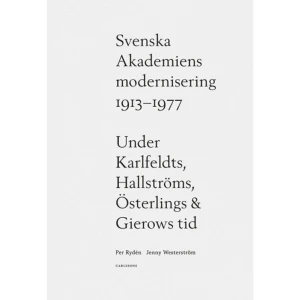 Svenska Akademiens modernisering 1913-1977 (inbunden) - Här är berättelserna om vad som skedde med Svenska Akademien internet och utåtriktat under de fyra ständiga sekreterarna som styrde under drygt sex decennier, 1913-1977: Erik Axel Karlfeldt 1913-1931; Per Hallström 1931-1941; Anders Österling 1941-1964 och Karl Ragnar Gierow 1964-1977. Under denna tid började Börshuset användas av Akademien. Anders Zorn skänkte Gyldene Freden till Akademien, av vilket också följde det stora Bellmanspriset. Karlfeldt sörjde för ett bättre arbetsklimat i själva Akademien. Här klarar man också att under nazitiden hålla samman Akademien trots flera Hitlervänner bland ledamöterna. Dag Hammarsköljd var tänkt att bli ny ständig sekreterare men dog i Kongo och då blev det istället Gierow. Under perioden blev De Aderton författares och forskares främsta prisgivare. Under dessa decennier utgjordes Akademien av sammantaget 73 ledamöter. Boken är en guldgruva för den som önskar en inblick i Akademiens omfattande verksamhet. Per Rydén och Jenny Westerström, båda lundaprofessorer och erfarna forskare, har hanterat ett enormt arkivmaterial med insikt och blick för såväl skratt som stort allvar. Boken är en inträngande skildring av vad som har tilldragit sig bakom stängda dörrar. De tar tidigare skrivit en lång rad böcker om vår litterära historia, Rydén flera böcker om Akademiens ledamöter.    Format Inbunden   Omfång 749 sidor   Språk Svenska   Förlag Carlsson   Utgivningsdatum 2018-09-14   Medverkande Jenny Westerström   Medverkande Johannes Molin   Medverkande T. Carlsson   ISBN 9789173319027  