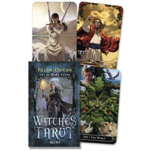 Witches Tarot Mini - This fun mini-edition of the bestselling Witches Tarot is perfect for on-the-go readings. Small enough to fit in a pocket or a purse, you can carry your deck everywhere. It also makes a great gift or stocking stuffer for tarotists. Whether you are an expert reader or just starting your tarot journey, a tarot mini will be an exciting and practical addition to your collection. Based on the traditional Rider-Waite-Smith deck and filled with images that speak to today's magickal practitioner, witchcraft takes center stage in this stunning deck designed by highly respected Witch and Tarot reader Ellen Dugan. Here, the Hierophant becomes the High Priest, Wheel of Fortune becomes Wheel of the Year, and Judgement becomes Karma. Featuring the vibrant artwork of award-winning artist Mark Evans, Witches Tarot is the perfect combination of Tarot and the Craft. This is a mini edition of the Witches Tarot (9780738728001). Cards measure approximately 1.7 x 3 inches. Please note that this deck does not come with an instructional booklet.