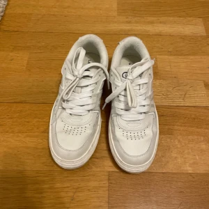 Vita sneakers från Lacoste - Säljer ett par vita sneakers från Lacoste med klassisk design och snörning. Skorna har perforerade detaljer på ovansidan och en stabil sula för extra komfort. Strl 37. Använts 2 gånger max. Säljer pga ska flytta och har ingen plats.