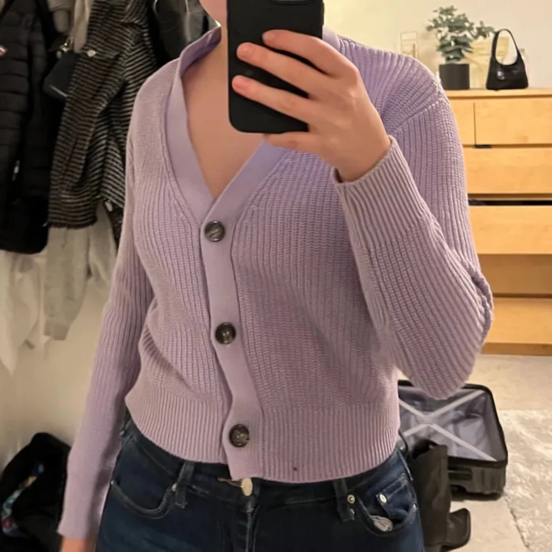 Ljuslila stickad kofta - 28