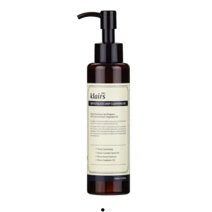 Klairs Gentle Black Deep Cleansing Oil - Säljer en flaska Klairs Gentle Black Deep Cleansing Oil. Perfekt för djuprengöring med naturliga oljor som svart sesamolja och svarta vinbär. Flaskan är 150 ml och har en praktisk pump för enkel användning. Perfekt för att ta bort smink och orenheter utan att torka ut huden.