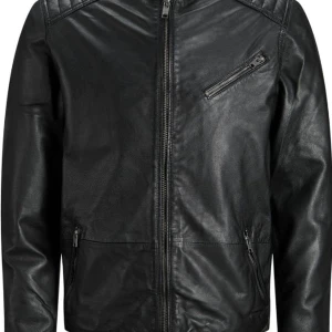 Riktig skinnjacka från Jack & Jones  - Snygg svart skinnjacka från Jack & Jones med dragkedja framtill och på fickorna. Perfekt för en cool look. Jackan har långa ärmar och en klassisk design.