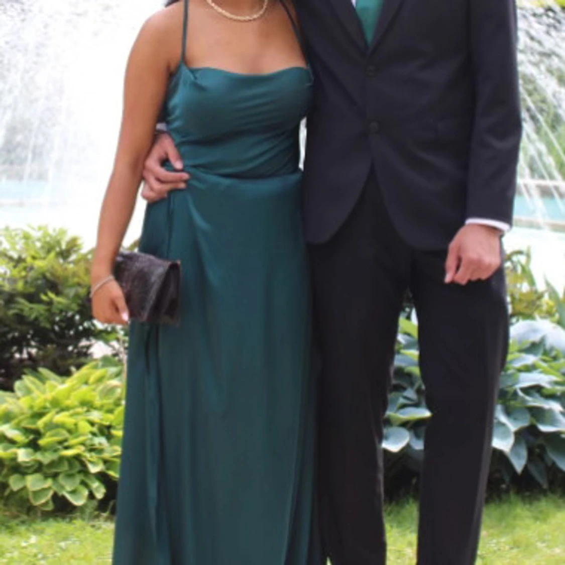 Mörkgrön balklänning med slits - 2