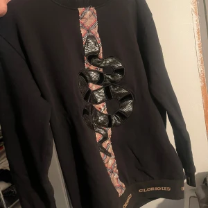 Svart Glorious Gangsta tröja - Säljer en svart tröja Glorious Gangsta tröja som jag köpte ett tag sen från Zalando.  med ett unikt ormmönster i mitten. Tröjan har långa ärmar och texten 'Glorious' vid ärmslut och nederkant. Väldigt fint och unikt, vid frågor om tröjan så är det bara att skriva:)