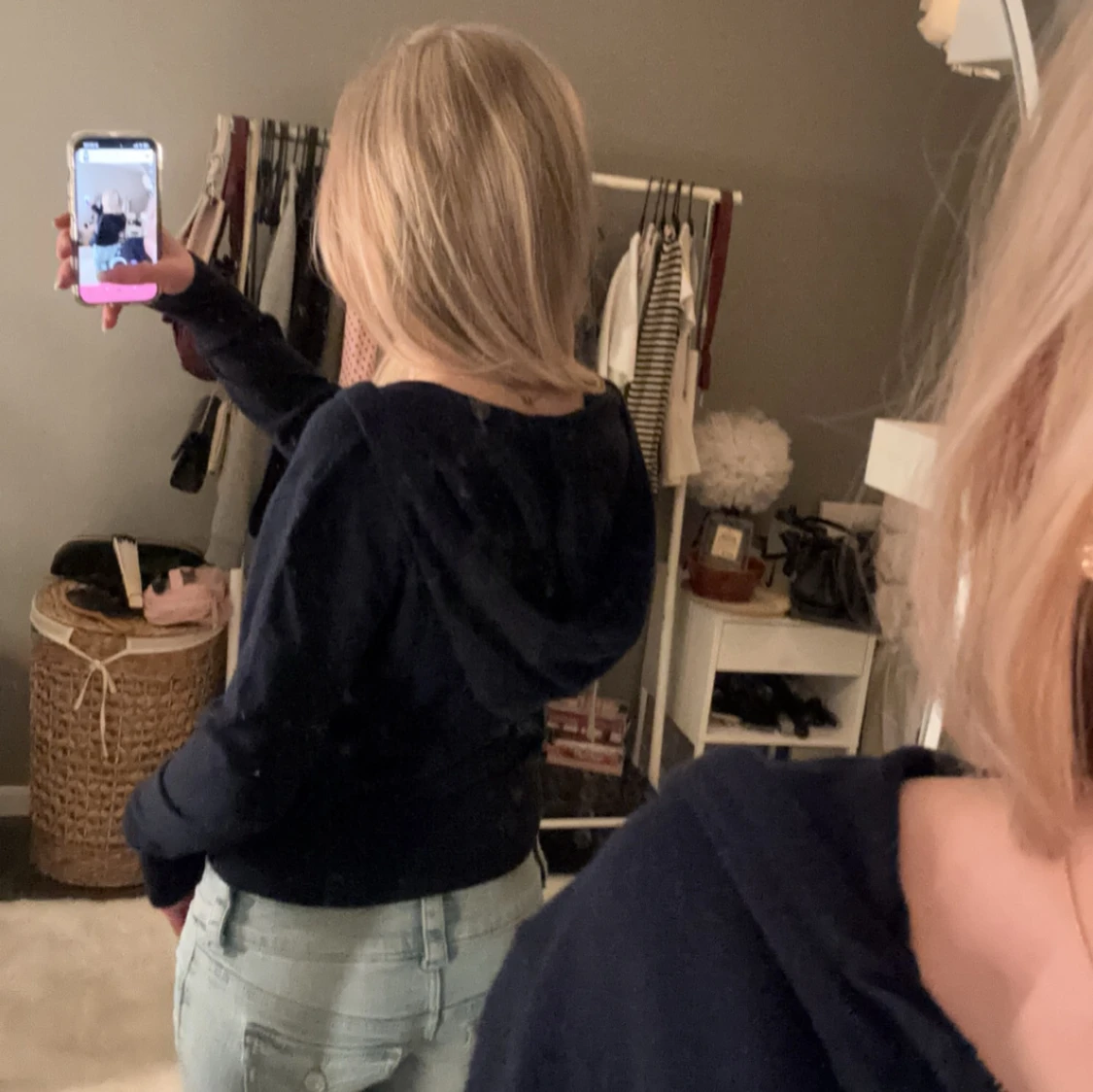 Mörkblå Kashmir hoodie med dragkedja - 2