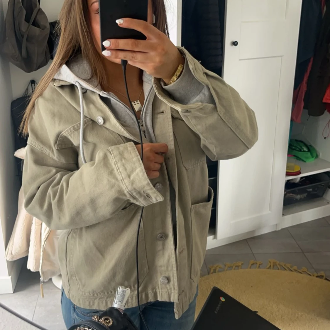 Militär grön jeansjacka 