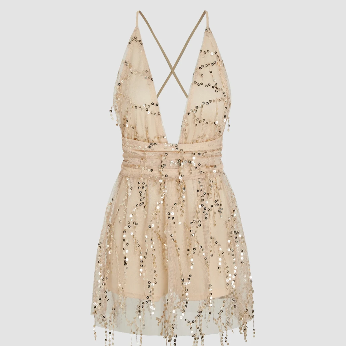 Champagnefärgad klänning med paljetter