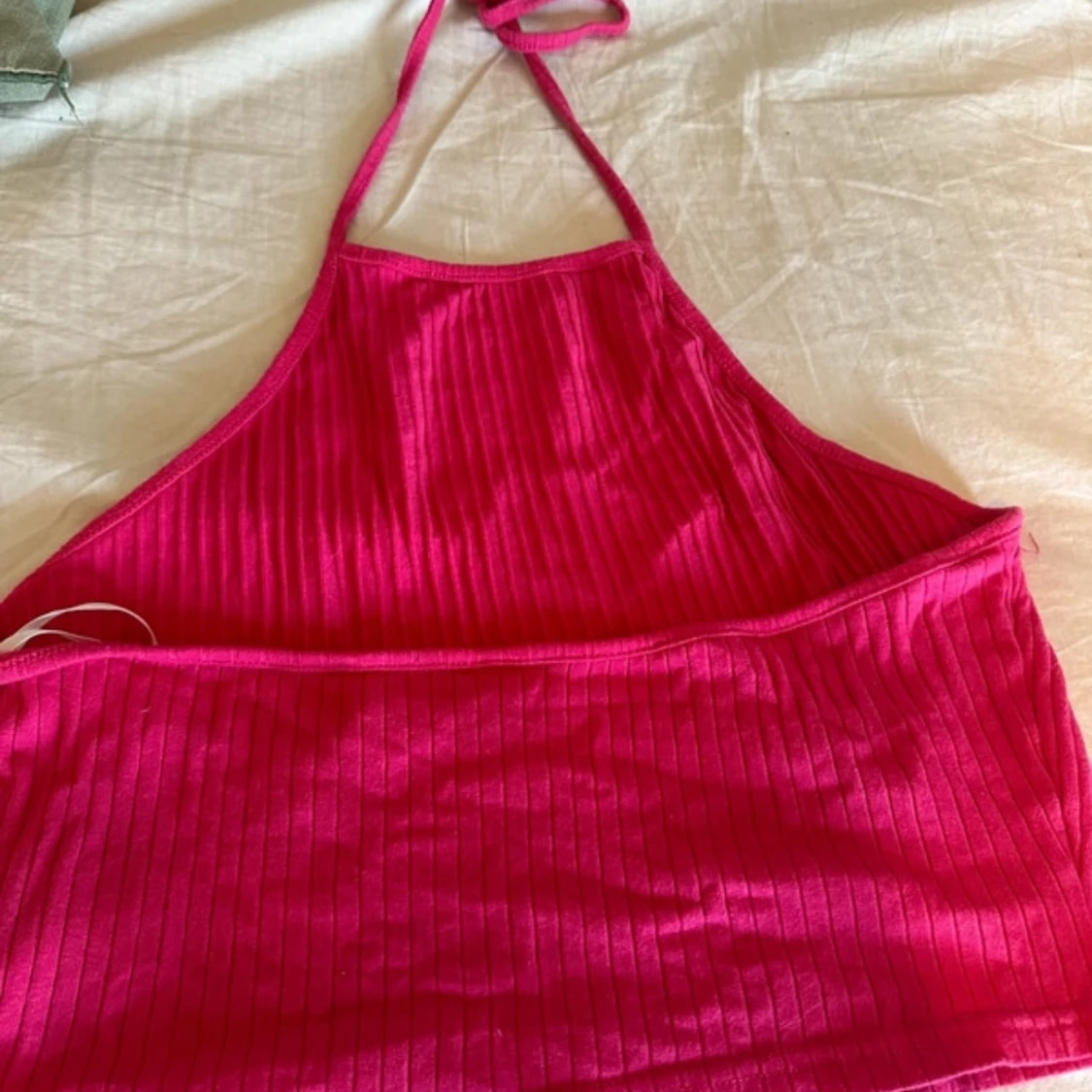 Rosa ribbad halterneck-topp - 90