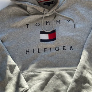 Grå hoodie från Tommy Hilfiger - Säljer en snygg och bekväm grå hoodie från Tommy Hilfiger. Den har en klassisk design med logotypen tryckt på framsidan och en justerbar huva med dragsko. Perfekt för en avslappnad stil och passar till alla tillfällen. 🩶