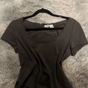 Brun kortärmad topp - Säljer en enkel och stilren svart kortärmad topp i storlek S från HM divided. Perfekt för vardagsbruk eller att klä upp med accessoarer. Toppen har en rund halsringning och är gjord i ett mjukt material.