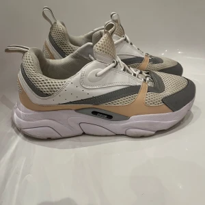 Dior B22 - Säljer ett par snygga Dior sneakers i beige, grå och vit. Ingen låda eller kvitto därav priset, går att diskutera. Storlek 43 i bra skick. Men slitage finns. Kan säljas billigare i paket med andra plagg, kan även ta byten 