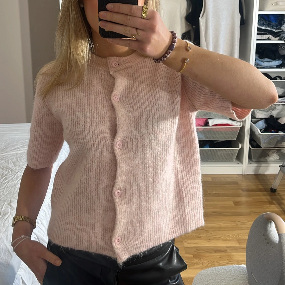 Rosa stickad kofta - 2