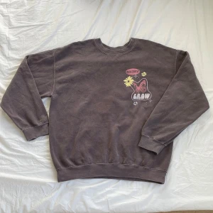 Brun sweatshirt från Urban Outfitters - Säljer en brun sweatshirt från Urban Outfitters med tryck. Tröjan har långa ärmar och rund halsringning och har mysigt material inuti. Använd endast få gånger.