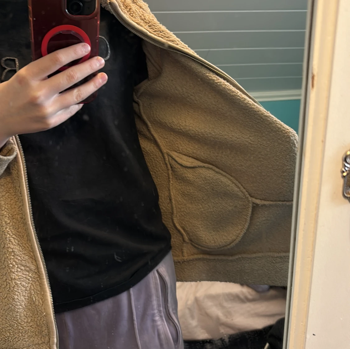 Beige fleecejacka med dragkedja - 2