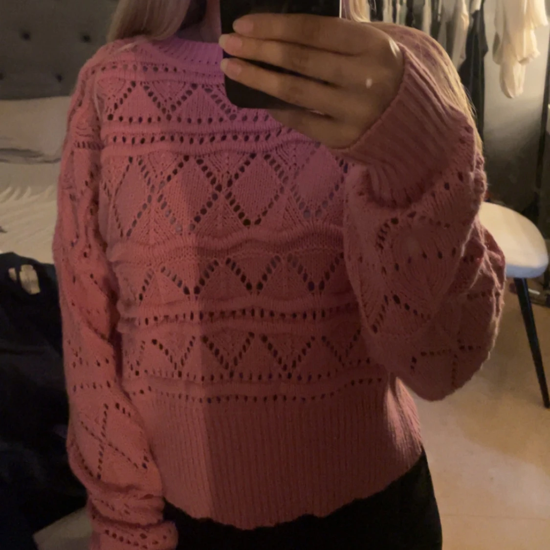 Rosa stickad tröja  - 91
