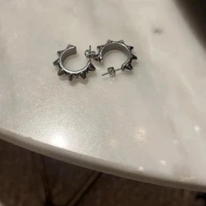 Silvriga örhängen med nitar - Coola silvriga örhängen med nitar i en rund design. Perfekta för att ge en edgy touch till din stil. De har en enkel stängning och är lätta att bära.