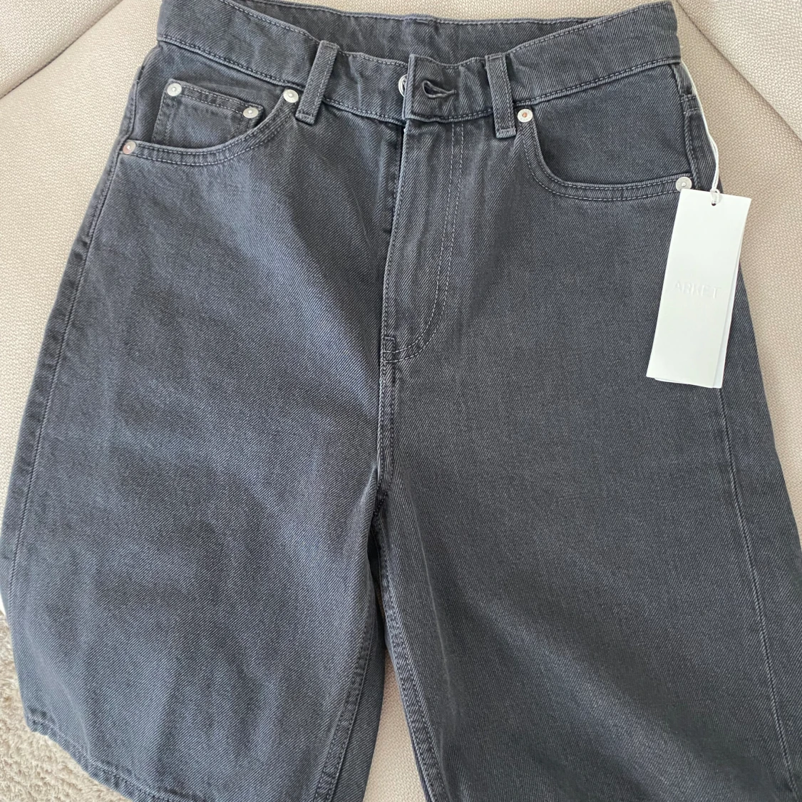 ARKET knee black denim shorts