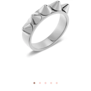 Silvrig ring med nitar - Cool och edgy ring i silver med nitar som ger en punkig känsla. Perfekt för att ge din outfit en tuff touch. Ringen är i metall och har en slät insida för bekväm passform. Passar både till vardags och festliga tillfällen.