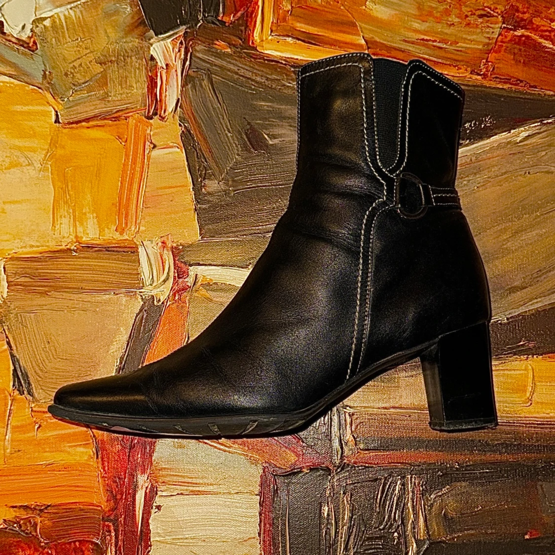 Svarta skinnstövletter med klack - 91