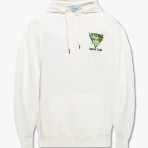 Casablanca hoodie  - En vit hoodie från Casablanca med broderad “Tennis Club”-logga på bröstet och gulddetaljer på dragsnörena.
